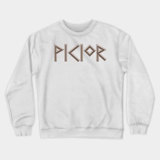 Viking / Vikingr in Futhark Runes - Chiseled in Bone and Burnt Wood Crewneck Sweatshirt